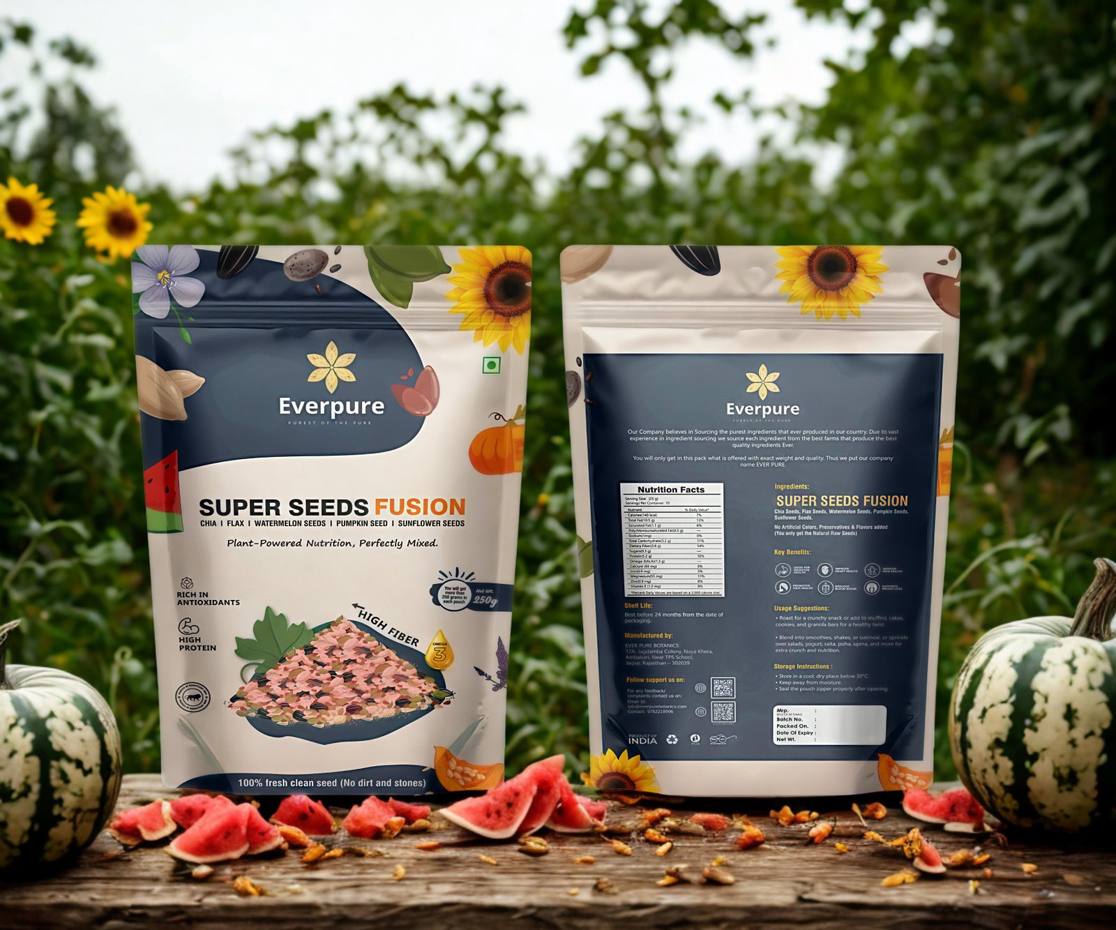 SUPER SEEDS FUSION CHIA | FLAX | WATERMELON SEEDS | PUMPKIN SEED | SUNFLOWER SEEDS